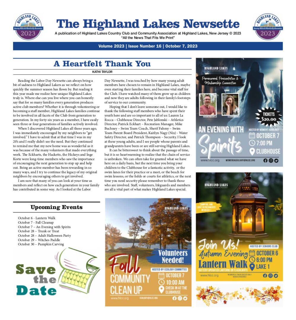 Highland Lakes Newsette Cover 2023.10.07
