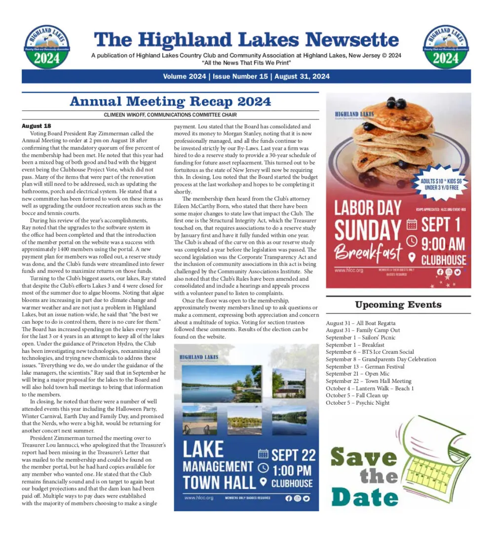 Highland Lakes Newsette Cover 2024.08.31